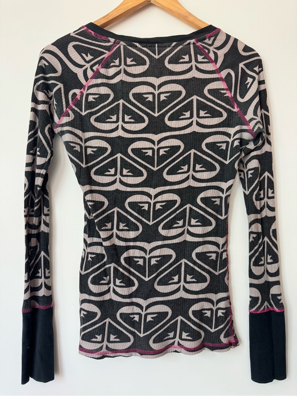 roxy vintage y2k heart all over print thermal top grunge alt fairygrunge rib - Picture 3 of 3